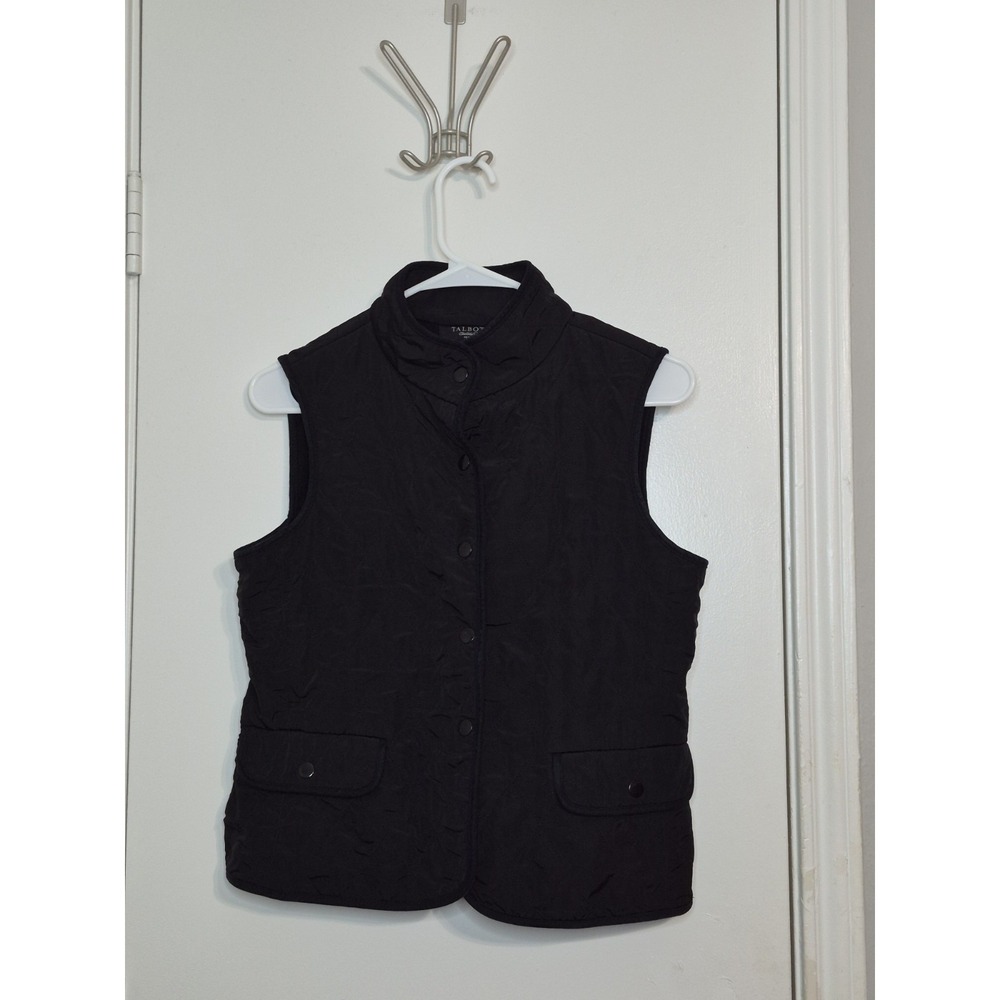 Womens Talbots Petites Black Quilted Button Vest Jacket‎ Size Petite